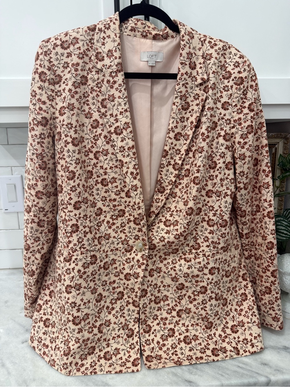 LOFT Cream Blazer with Brown Floral Print Accent